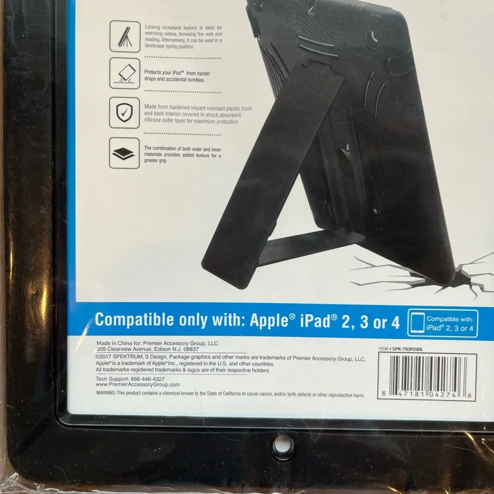 Black Kickstand Tuff Case for iPad 2, 3, 4